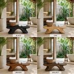 Curved Wood Bathroom Bench – Solid Wood Low Towel Bench for Spa Decor