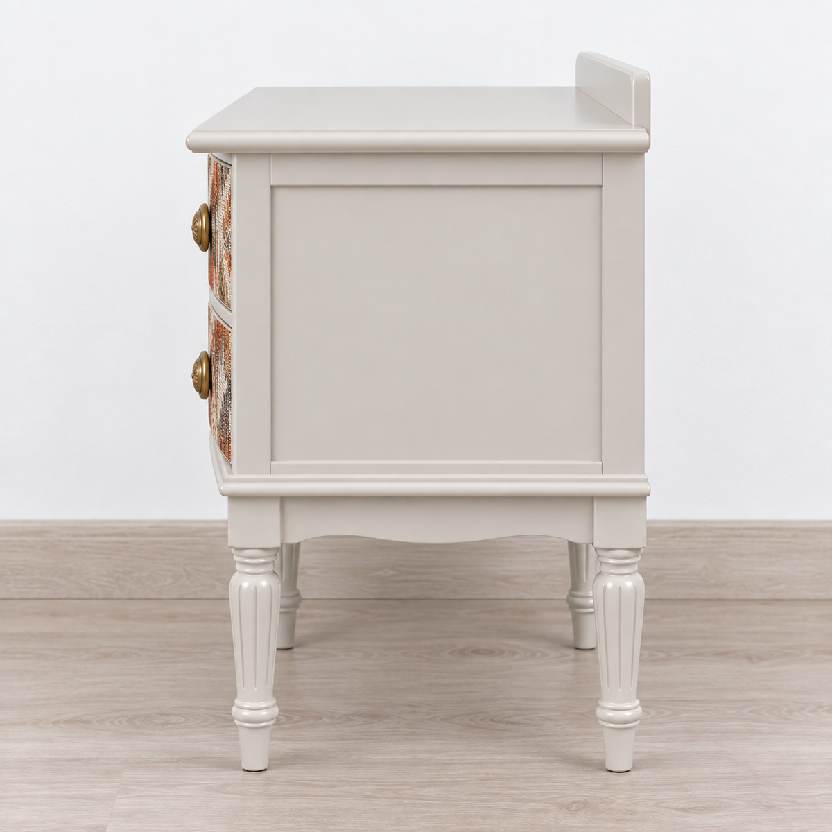 Patterned Drawer Nightstand with Turned Legs