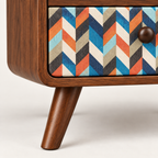 Mid-Century Walnut Nightstand with Geometric Drawer