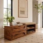 Wood Shoe Storage Bench – Solid Wood Entryway Bench with Drawers and Open Shoe Shelves