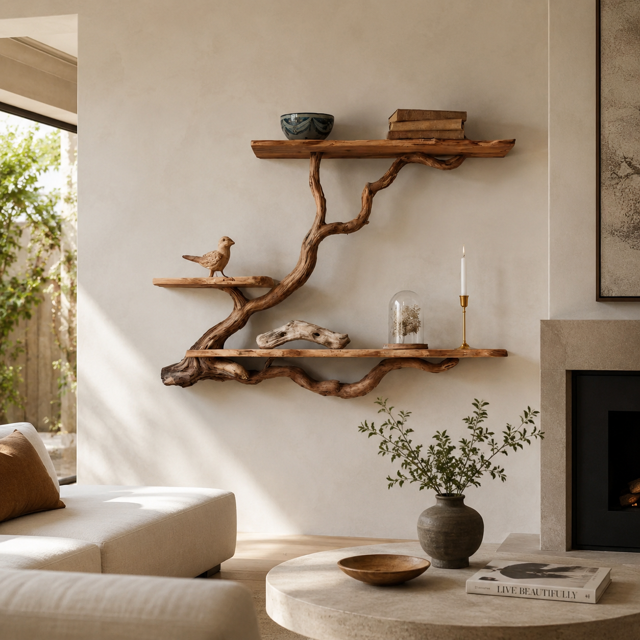Tree Branch Wall Shelf – Solid Wood Display Shelf for Living Room