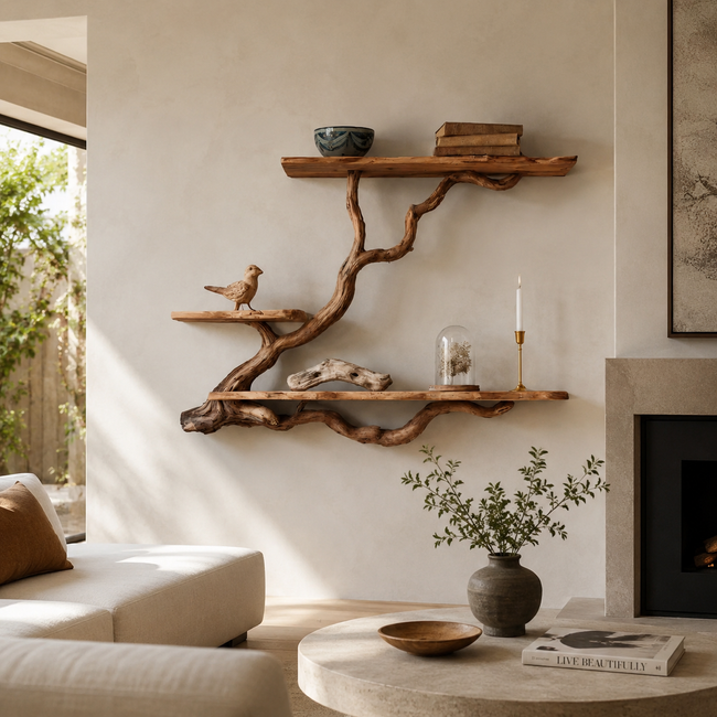 Tree Branch Wall Shelf – Solid Wood Display Shelf for Living Room Main Image