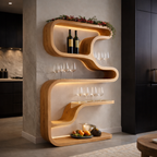 S-Shaped Floating Shelf – Solid Wood Wall Shelf with Storage
