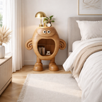 Sculptural Nightstand – Solid Wood Bedside Table with Storage for Bedroom Decor