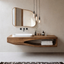 Natural Wood Bathroom Vanity with Round Mirror – Wall-Mount Shelf Set
