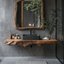 Floating Bathroom Shelf – Natural Wood Shelf with Circular Mirror