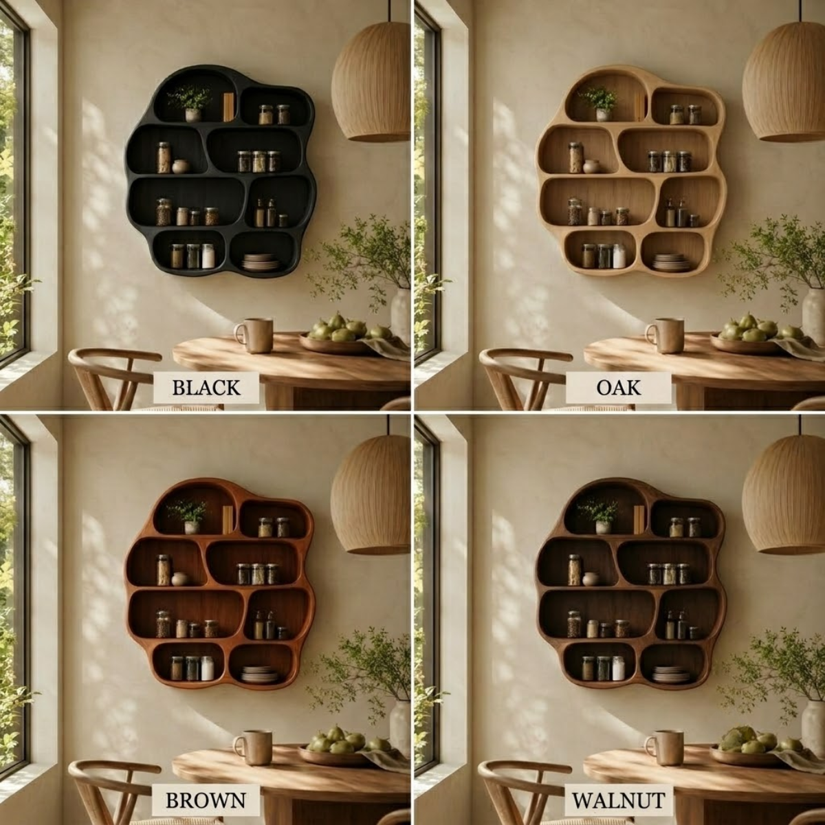 Organic Wood Wall Shelf – Solid Wood Floating Display Shelf for Living Room Decor