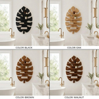 Monstera Leaf Wood Bathroom Shelf – Solid Wood Wall Mounted Display Shelf for Bathroom Decor