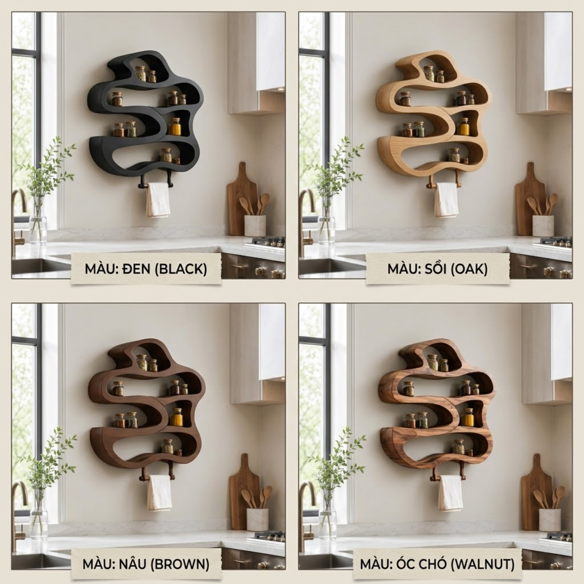 Organic Wood Kitchen Shelf – Solid Wood Wall Mounted Spice Rack for Kitchen Decor