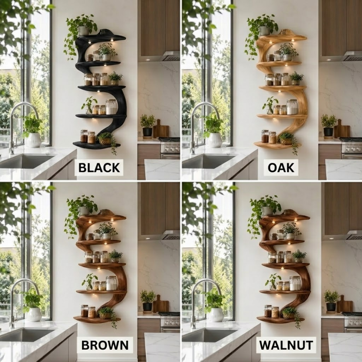 Branch Wood Kitchen Shelf – Solid Wood Wall Mounted Display Shelf for Kitchen Decor