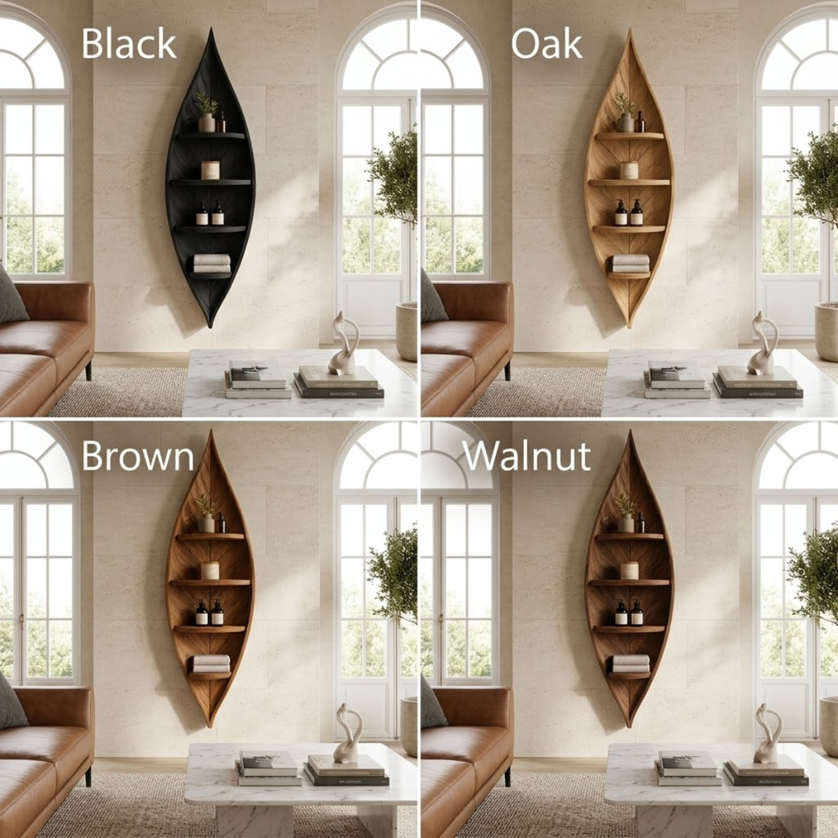 Leaf Wood Bathroom Shelf – Solid Wood Wall Mounted Display Shelf for Bathroom Decor