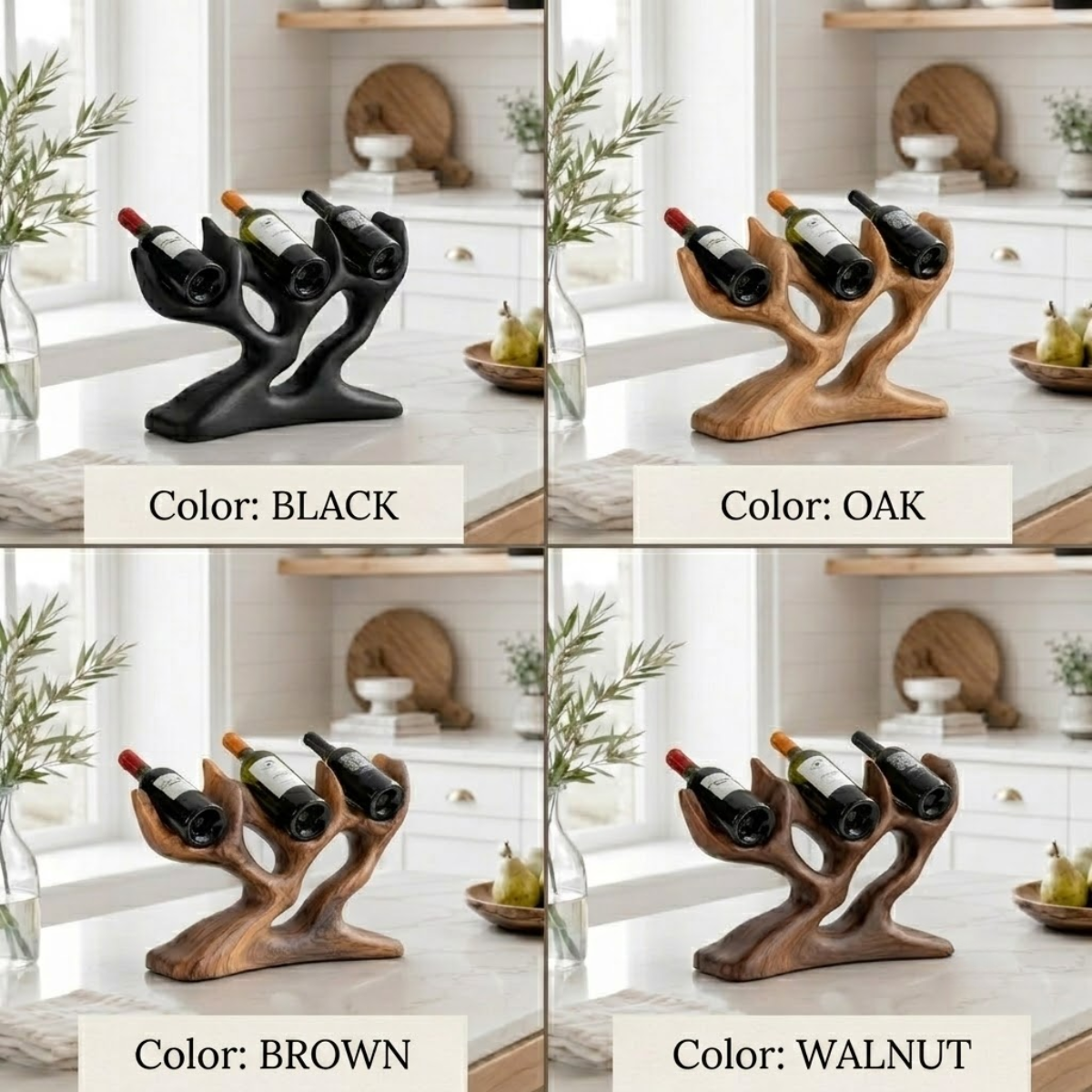 Branch Wood Wine Rack – Solid Wood 3 Bottle Display Stand for Dining Room Decor