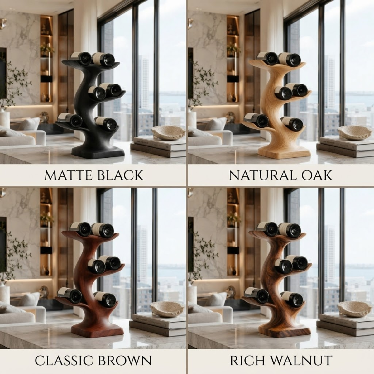 Tree Branch Wood Wine Rack – Solid Wood Bottle Display Stand for Home Bar Decor