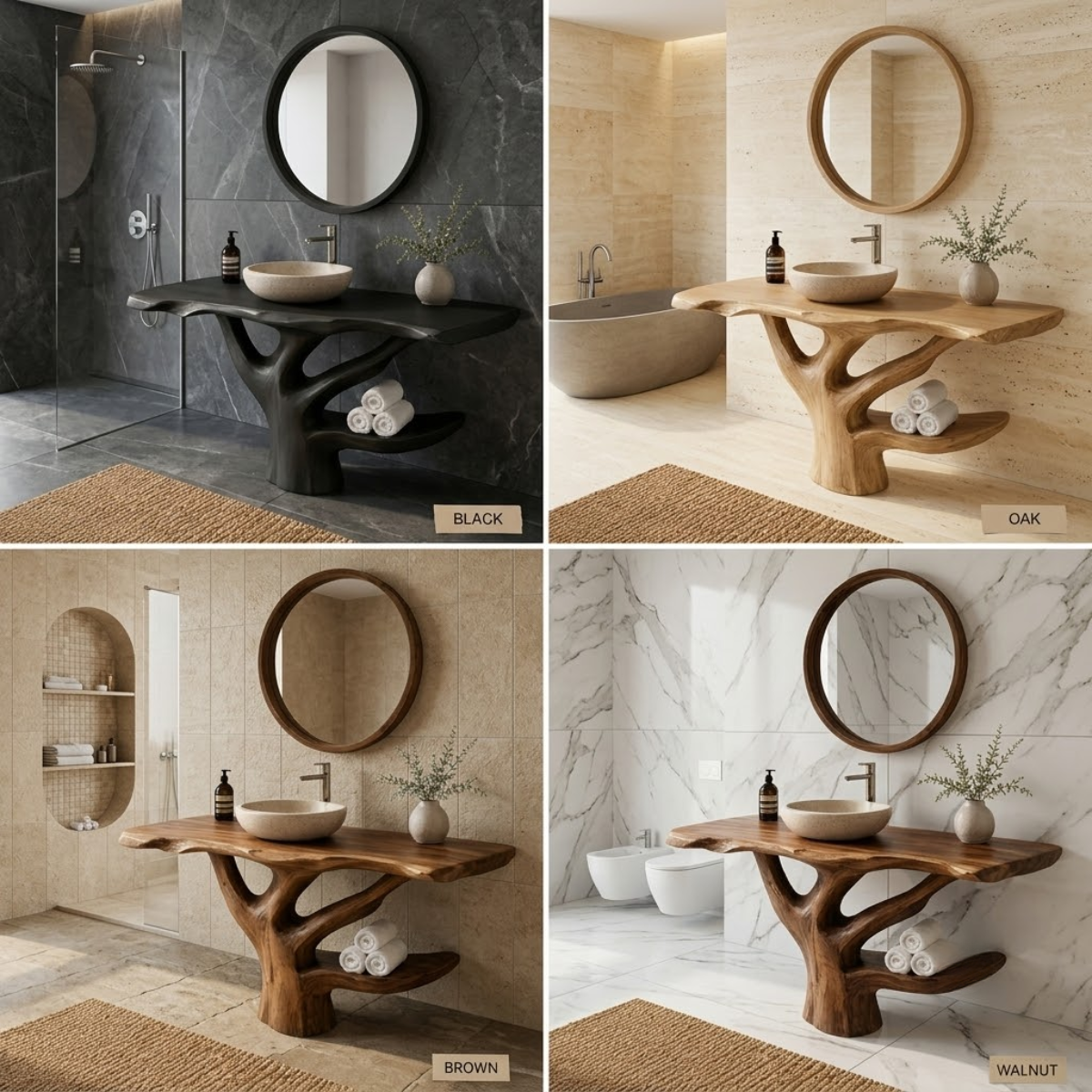 Live Edge Wood Bathroom Vanity – Solid Wood Sink Console with Towel Shelf for Bathroom Decor