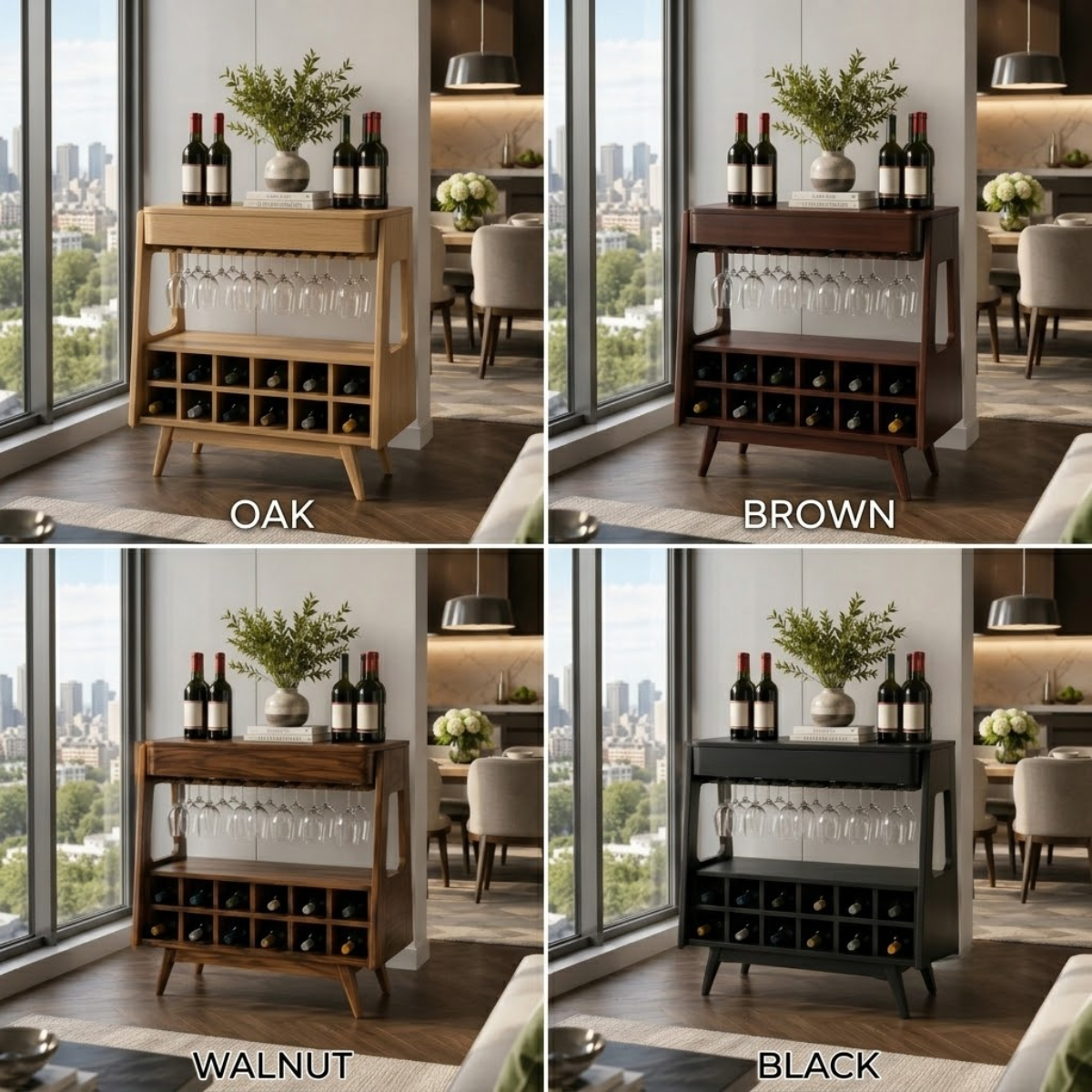 Wood Wine Rack Cabinet – Solid Wood Bar Storage Stand for Dining Room Decor