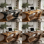 Live Edge Wood Desk – Solid Wood Office Table with X-Base Legs for Home Office Decor