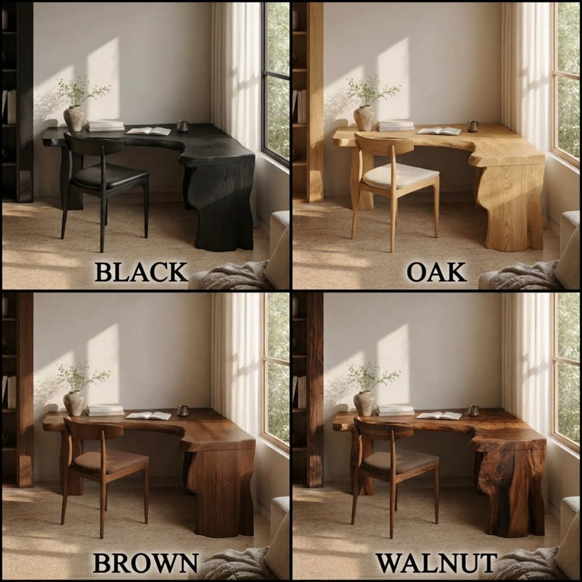 Live Edge L-Shaped Wood Desk – Solid Wood Corner Office Desk with Natural Edge for Home Office Decor