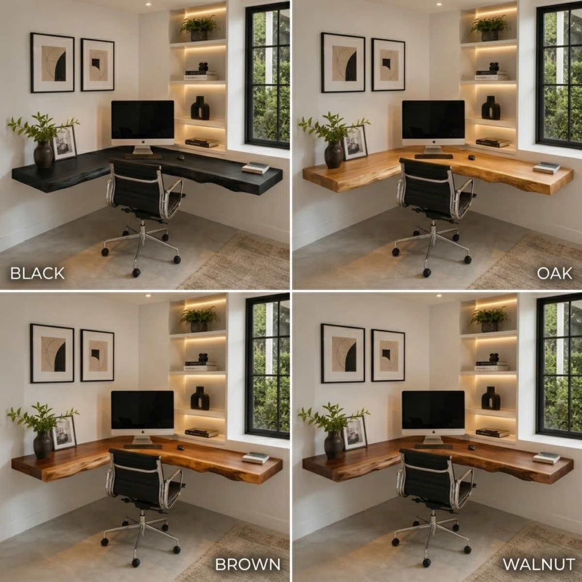 Live Edge Corner Desk – Solid Wood Floating Computer Desk for Home Office Decor
