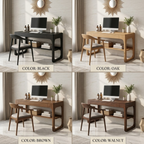 Rounded Wood Writing Desk – Solid Wood Office Desk with Lower Storage Shelf for Home Office Decor