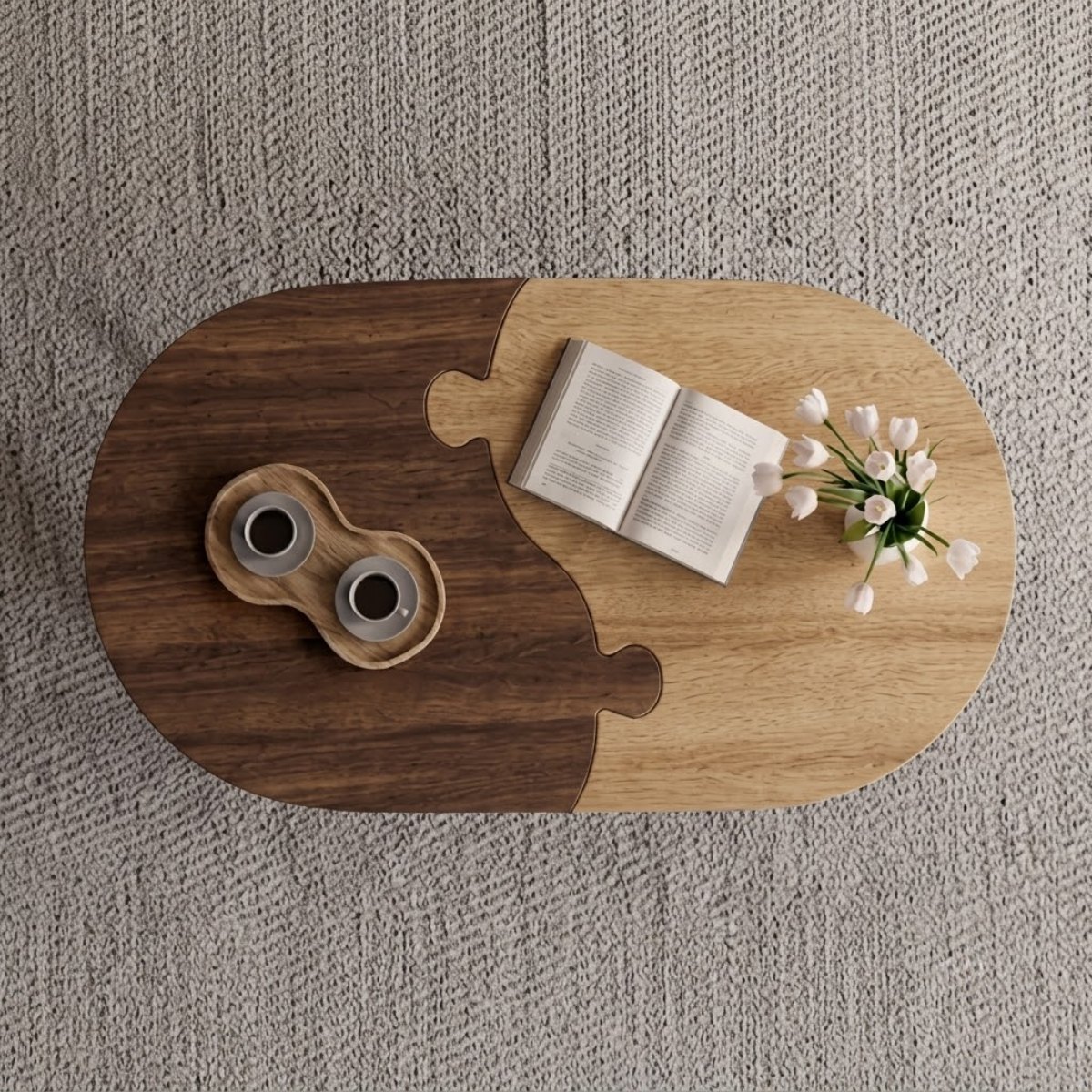 Two-Tone Puzzle Wood Coffee Table