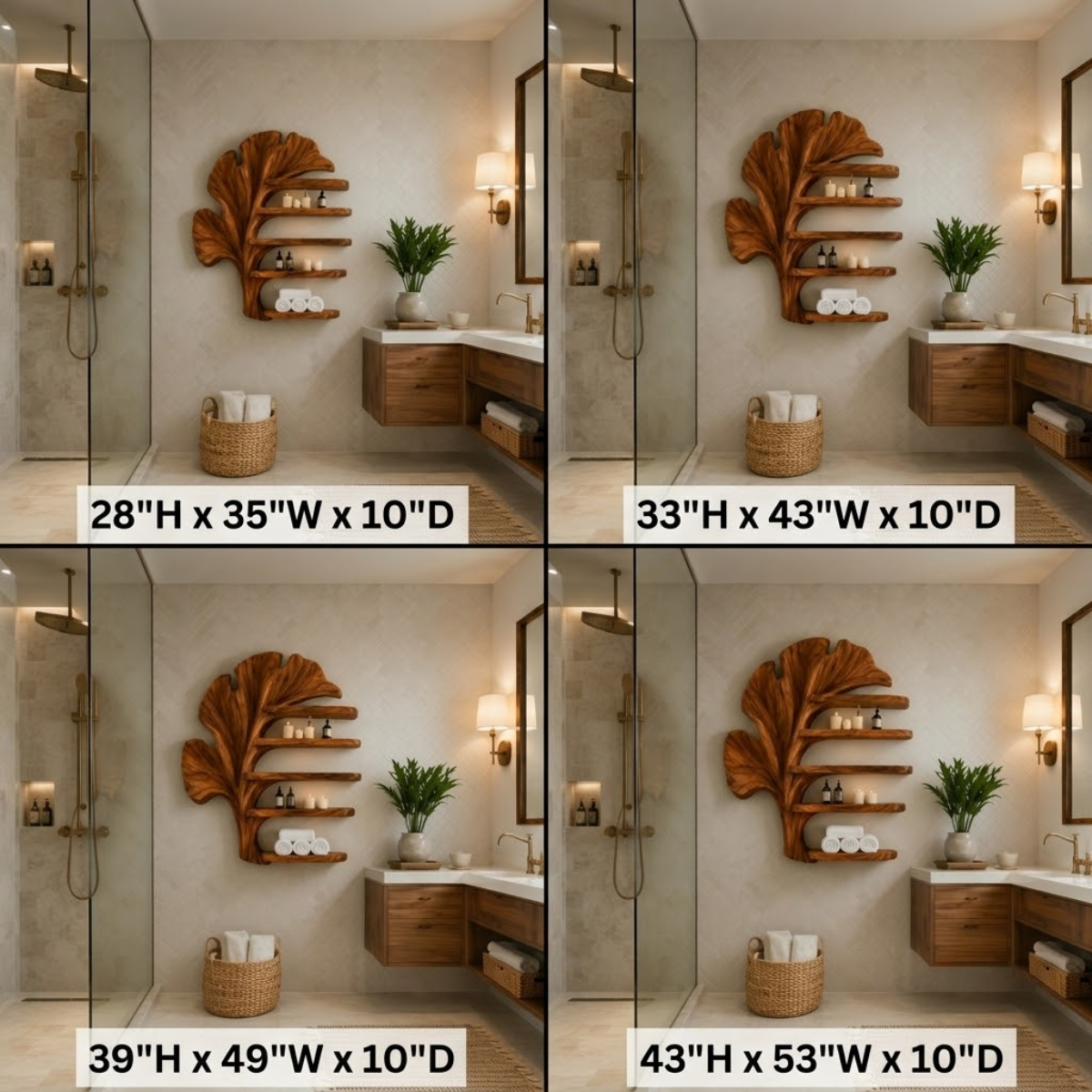 Ginkgo Leaf Wood Bathroom Shelf – Solid Wood Wall Mounted Display Shelf for Bathroom Decor
