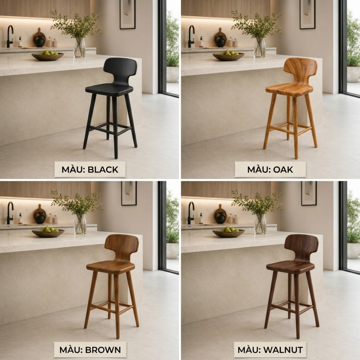 Wood Bar Stool – Solid Wood Counter Chair for Kitchen Island Decor