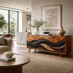 Layered Wave Wood Sideboard Cabinet