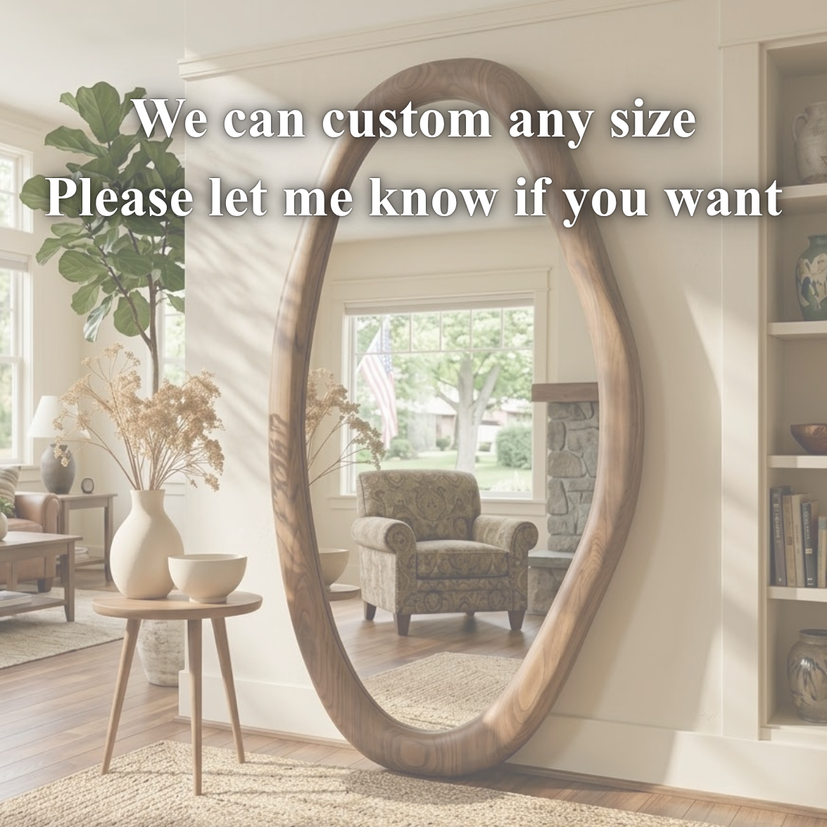 Oval Full Length Mirror – Solid Wood Standing Mirror for Bedroom Decor