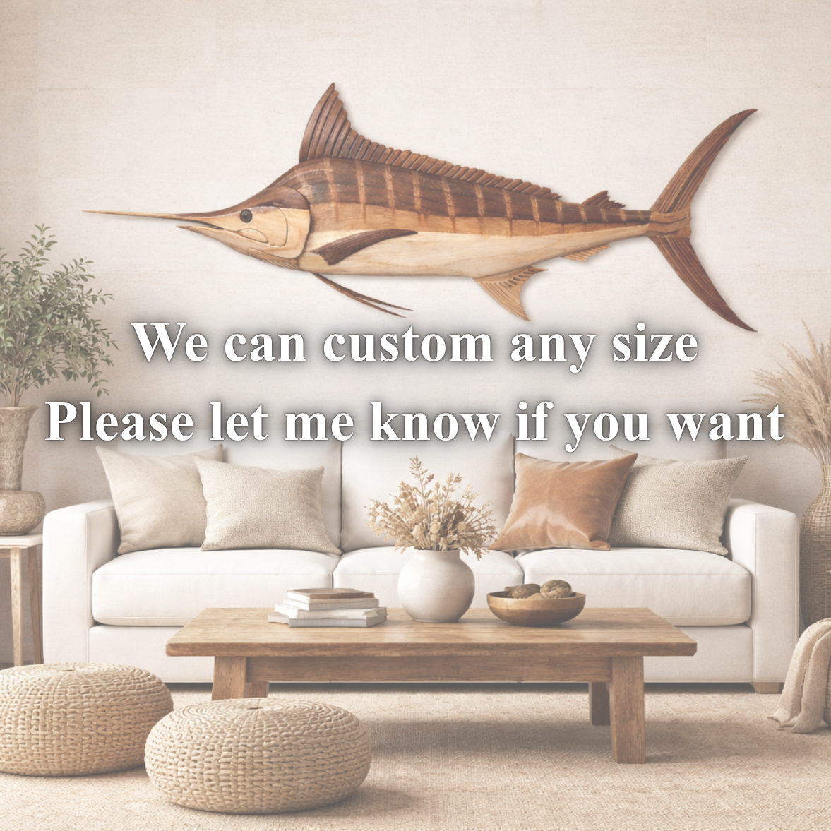 Striped Marlin Wall Art – Solid Wood Decorative Panel for Coastal Home Decor