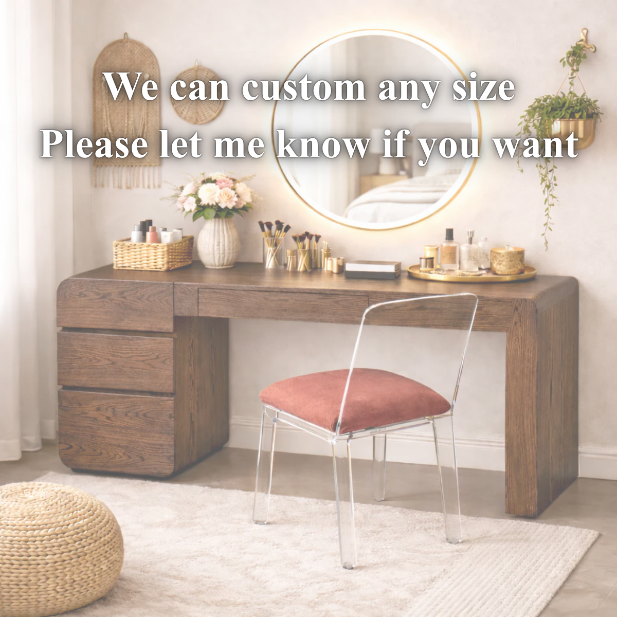 Makeup Vanity Table – Solid Wood Table with Drawers for Bedroom