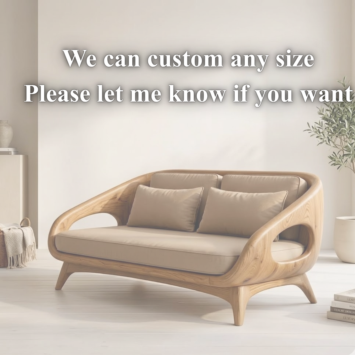 Sculptural Sofa Bench – Solid Wood Lounge Bench with Cushioned Seat