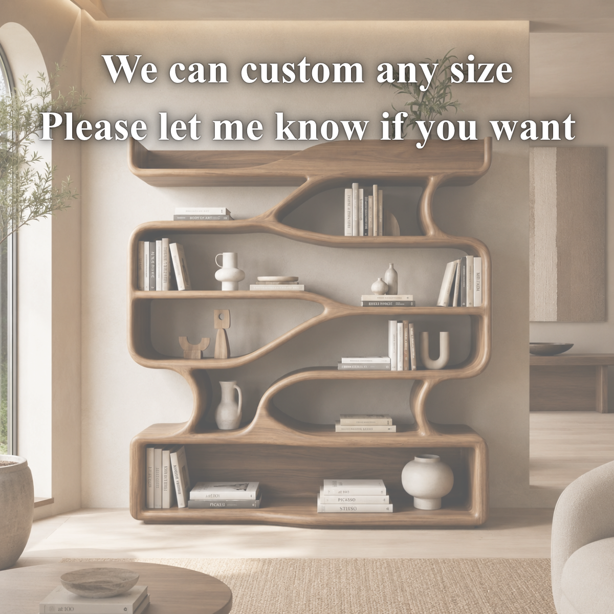 S-Shaped Bookcase – Sculptural Solid Wood Display Shelf