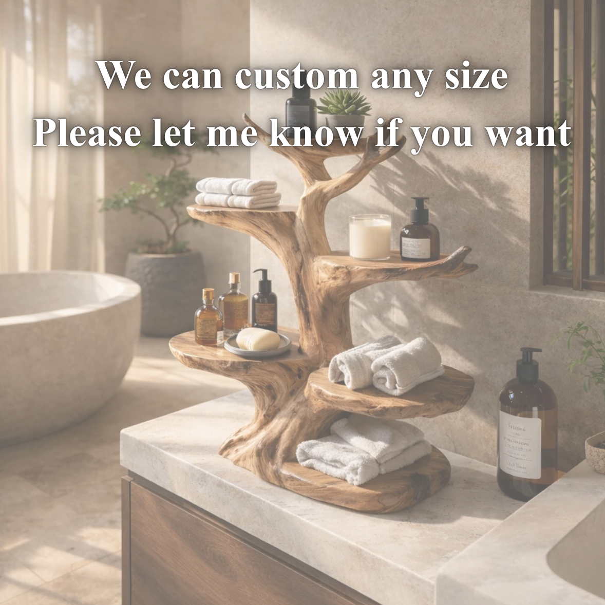 Tree Branch Bathroom Shelf – Solid Wood Counter Shelf for Bathroom Decor