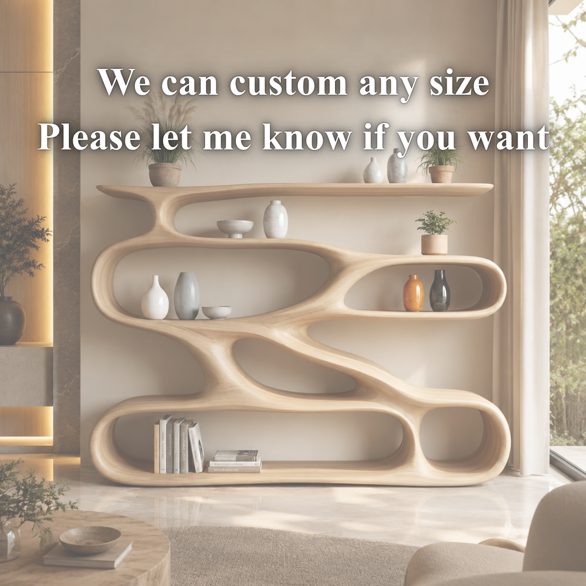 Wavy Bookcase – Sculptural Solid Wood Display Shelf