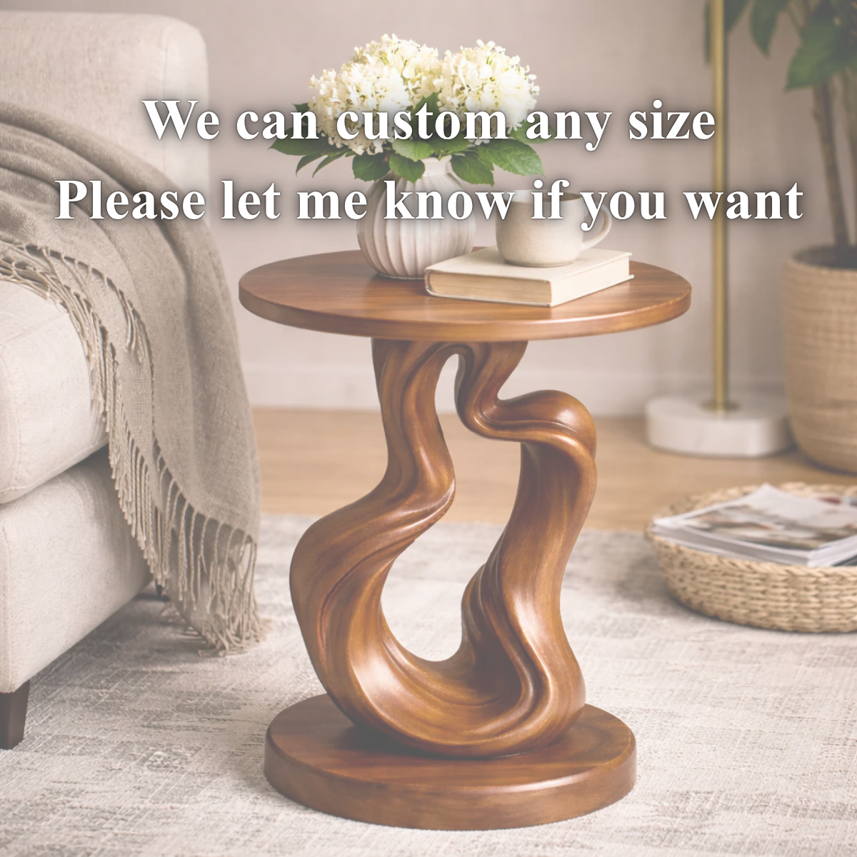 Twisted Side Table – Sculptural Solid Wood Table for Modern Living Room