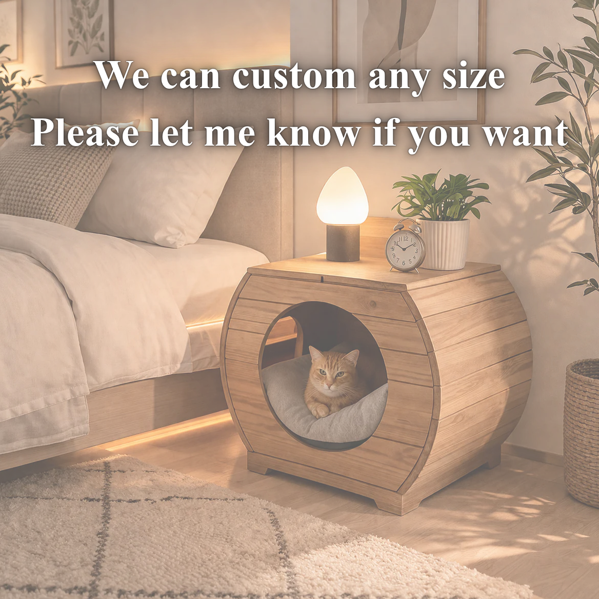 Cat House Nightstand – Solid Wood Bedside Table for Bedroom Decor