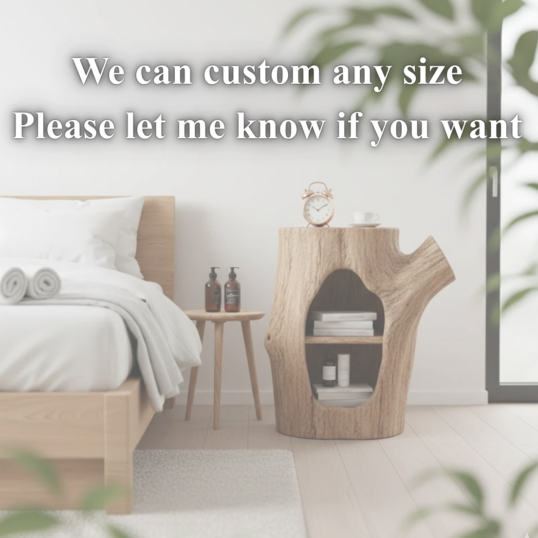 Tree Trunk Nightstand – Solid Wood Bedside Table for Rustic Bedroom Decor