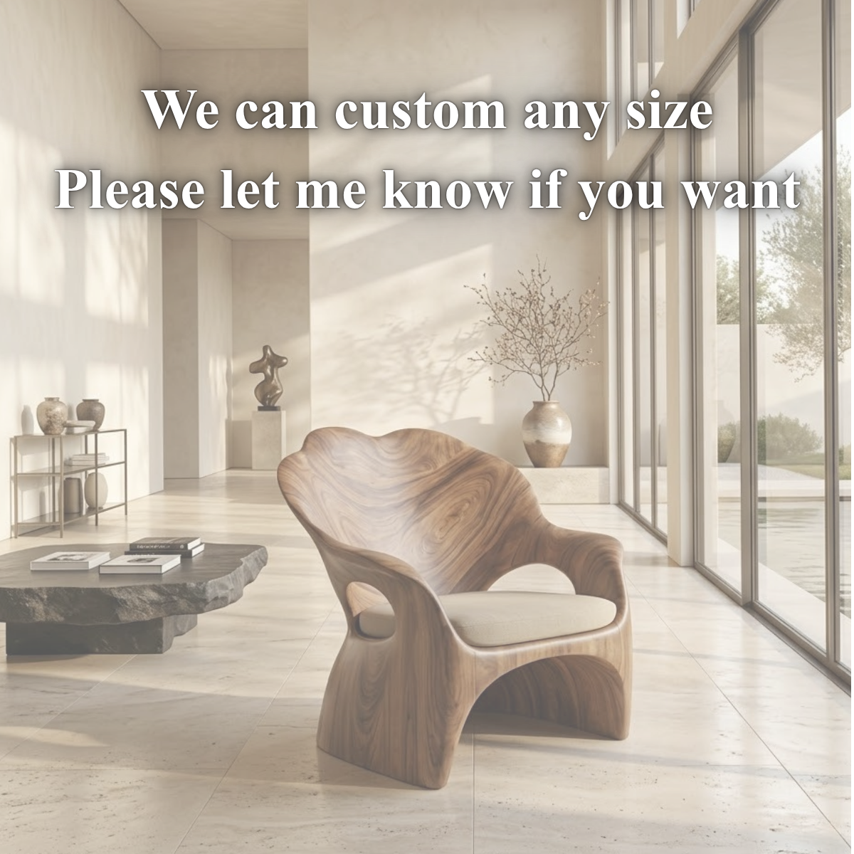 Sculptural Lounge Chair – Solid Wood Accent Chair with Cushioned Seat