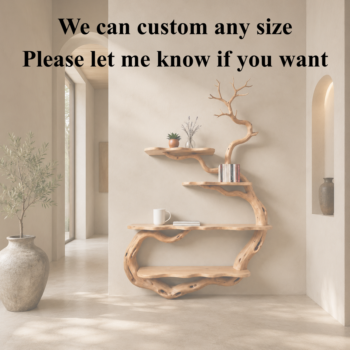 Tree Branch Wall Shelf – Sculptural Solid Wood Display Shelf