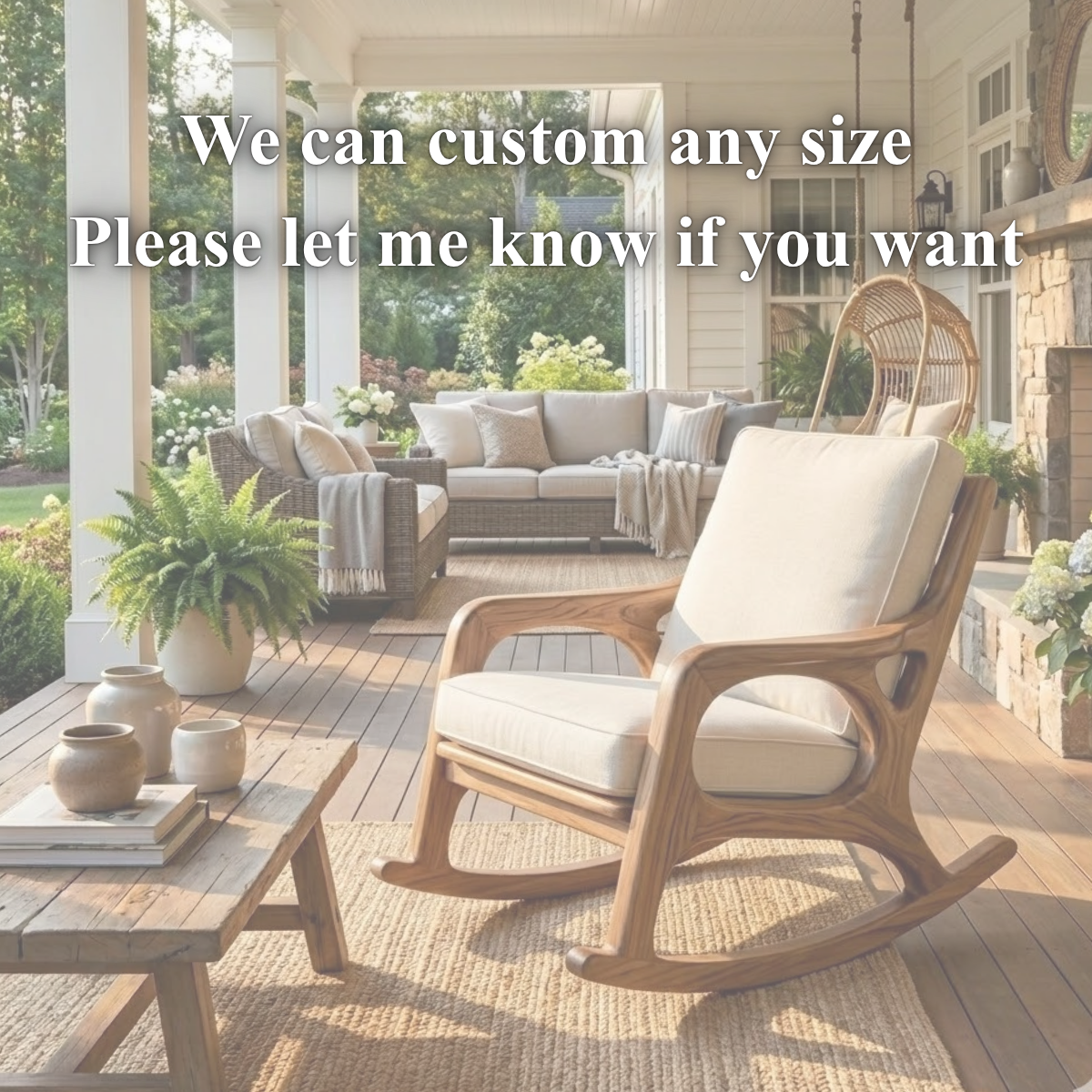Outdoor Rocking Chair – Solid Wood Lounge Chair with Cushioned Seat