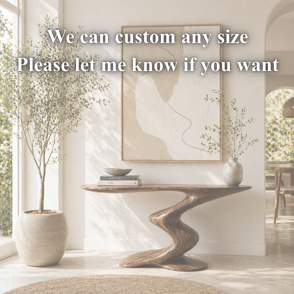 Sculptural Console Table – Solid Wood Curved Base Table for Entryway Decor