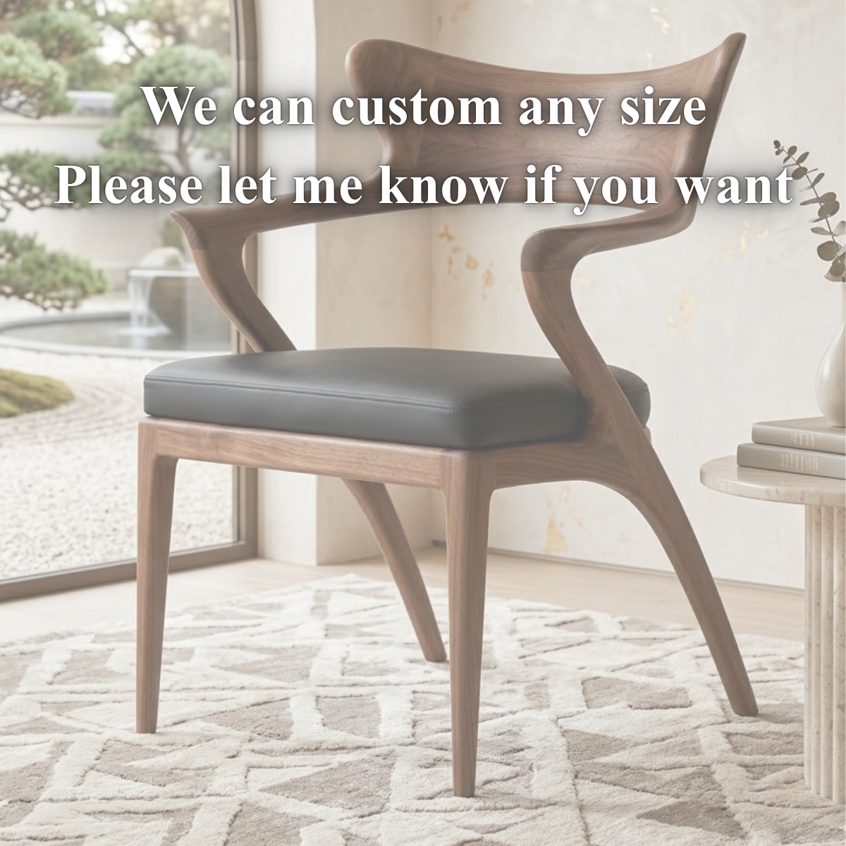 Sculptural Dining Chair – Solid Wood Accent Chair with Cushioned Seat