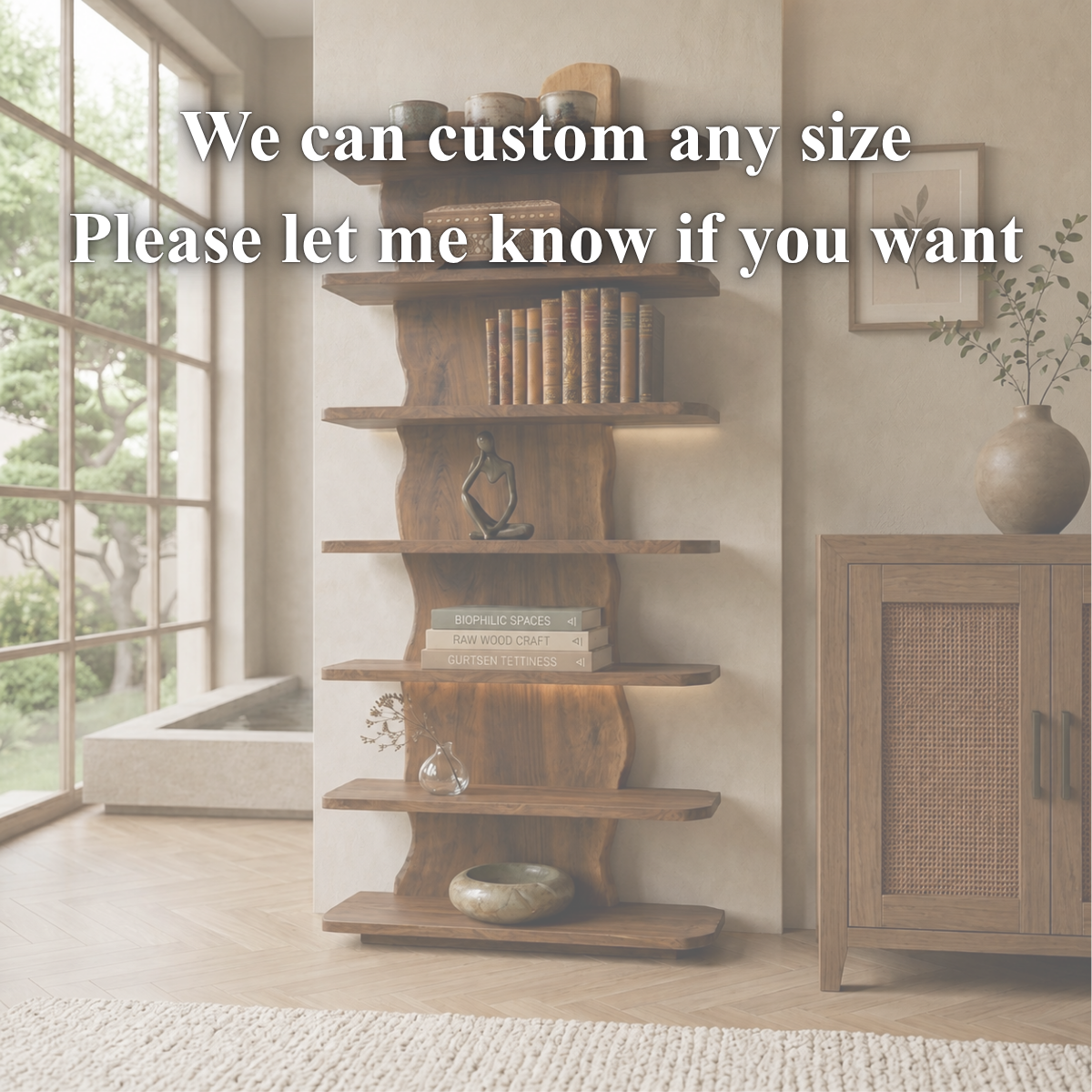 Tall Bookcase – Solid Wood Display Shelf for Living Room