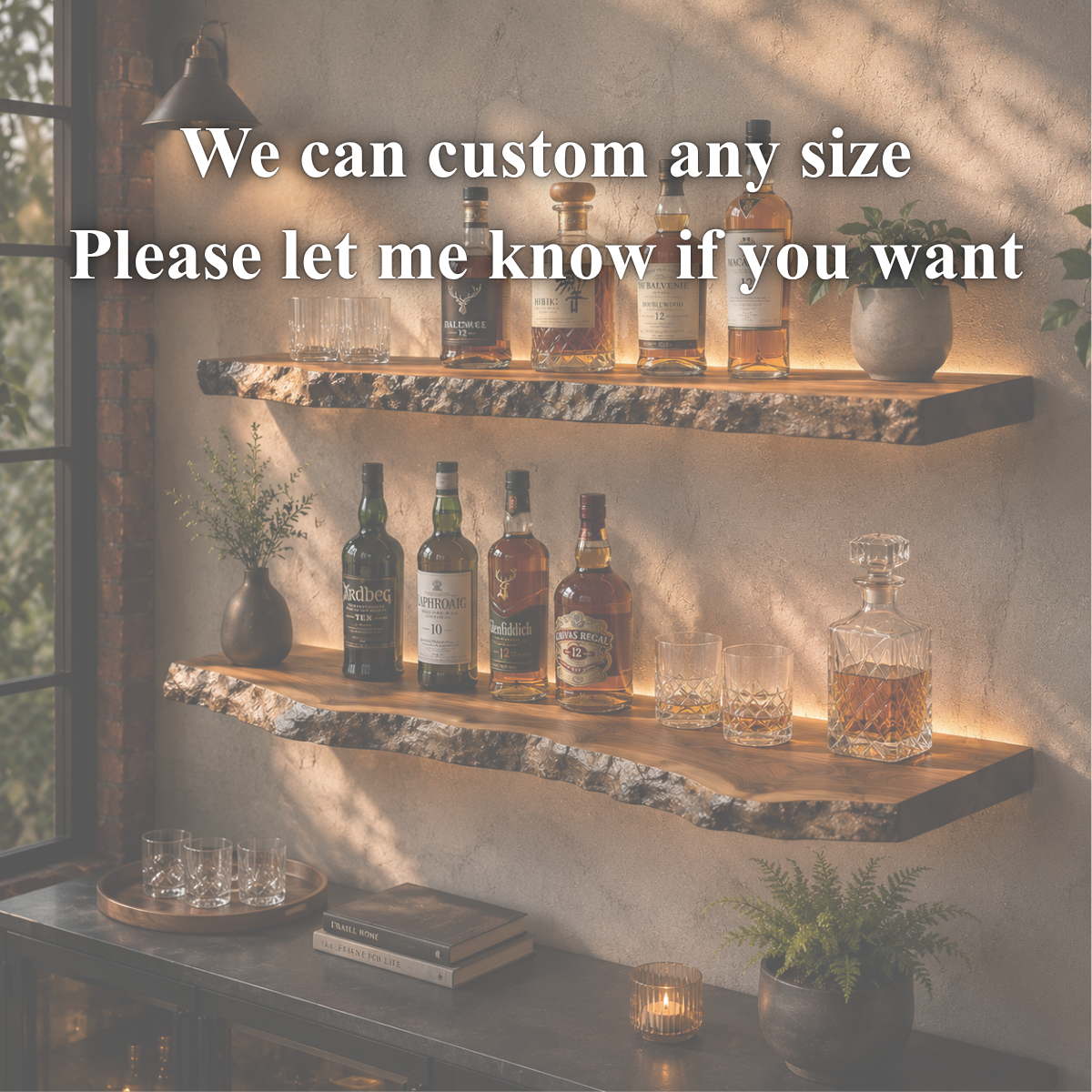 Live Edge Bar Shelves – Solid Wood Floating Shelves for Home Bar