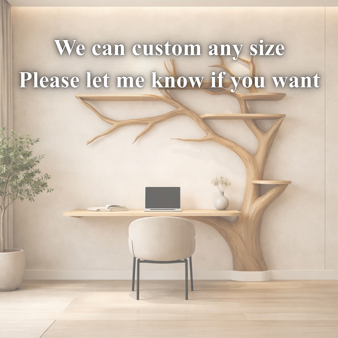 Tree Wall Shelf Desk – Wooden Workspace Wall Organizer