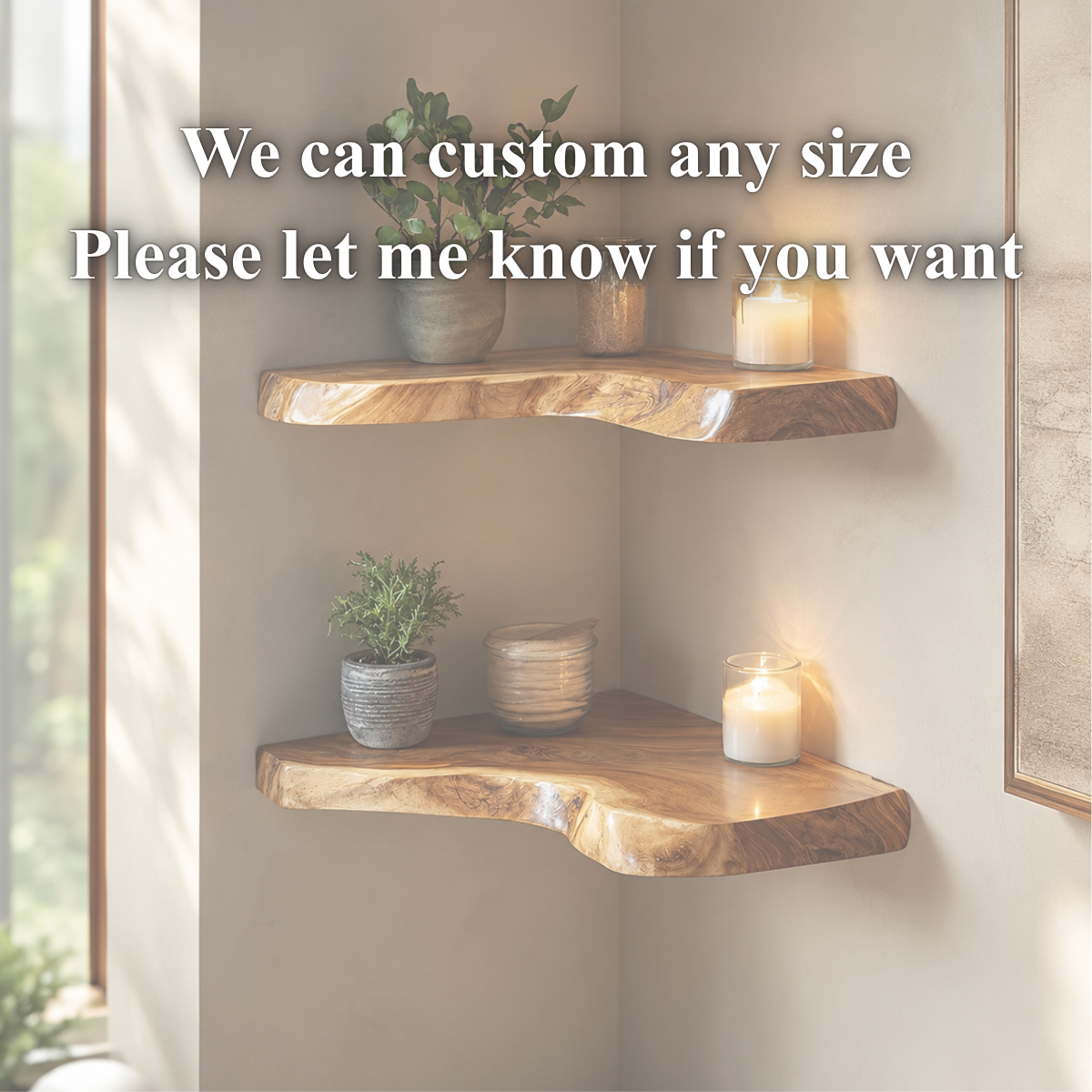 Live Edge Corner Shelves – Solid Wood Floating Shelves for Home Decor