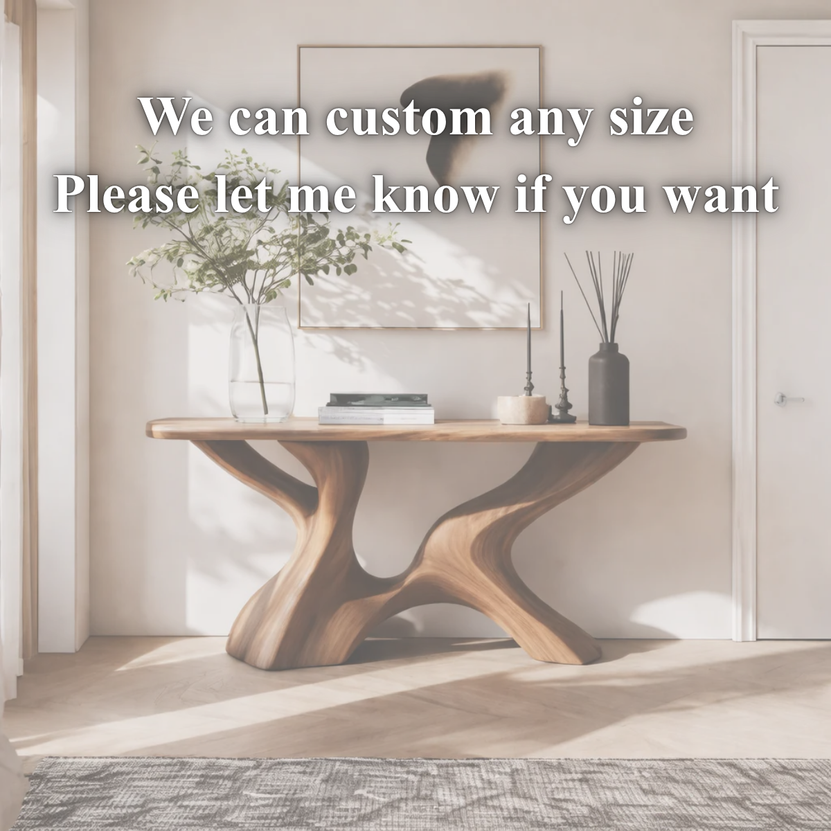 Sculptural Console Table – Solid Wood Artistic Base Table for Entryway Decor