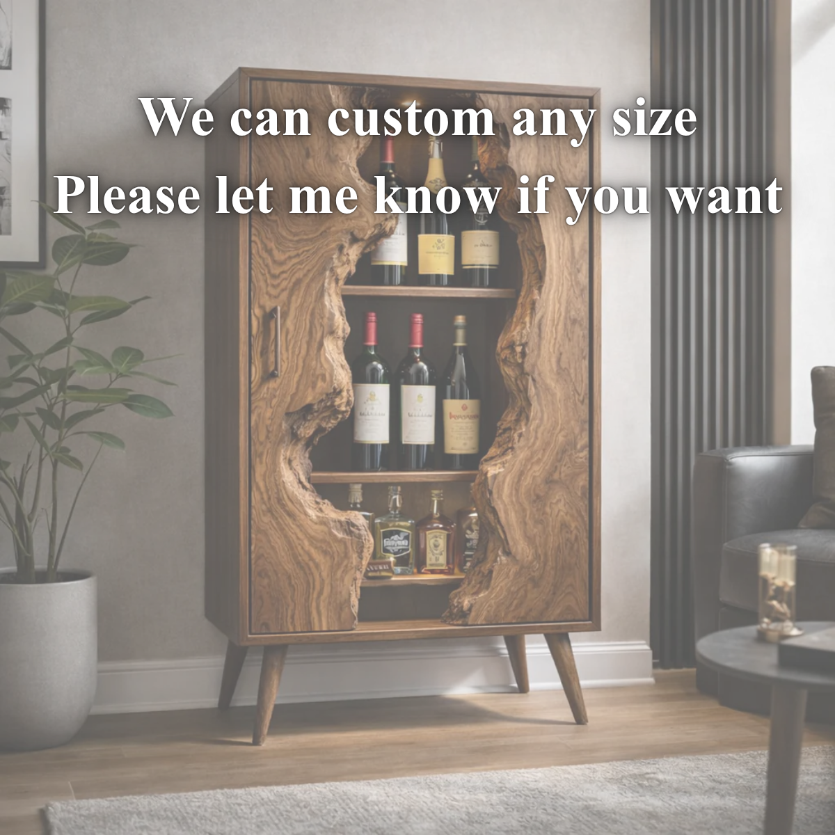 Live Edge Wine Cabinet – Solid Wood Bottle Storage Cabinet for Home Bar Decor