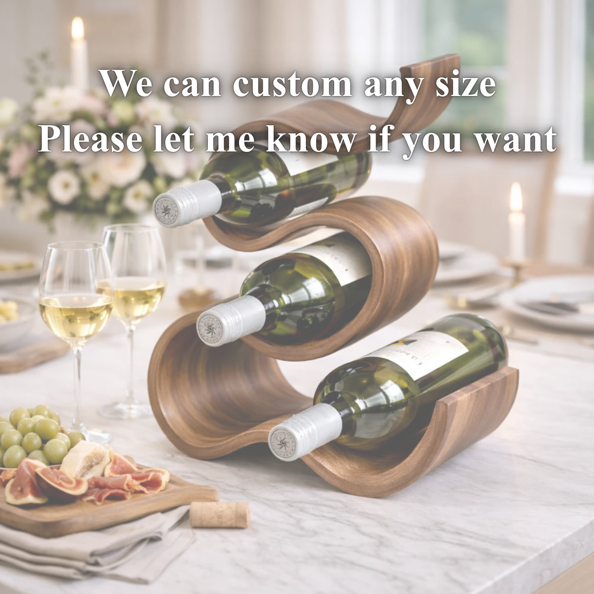Sculptural Solid Wood Wine Rack – Hand-Carved Curved Bottle Holder