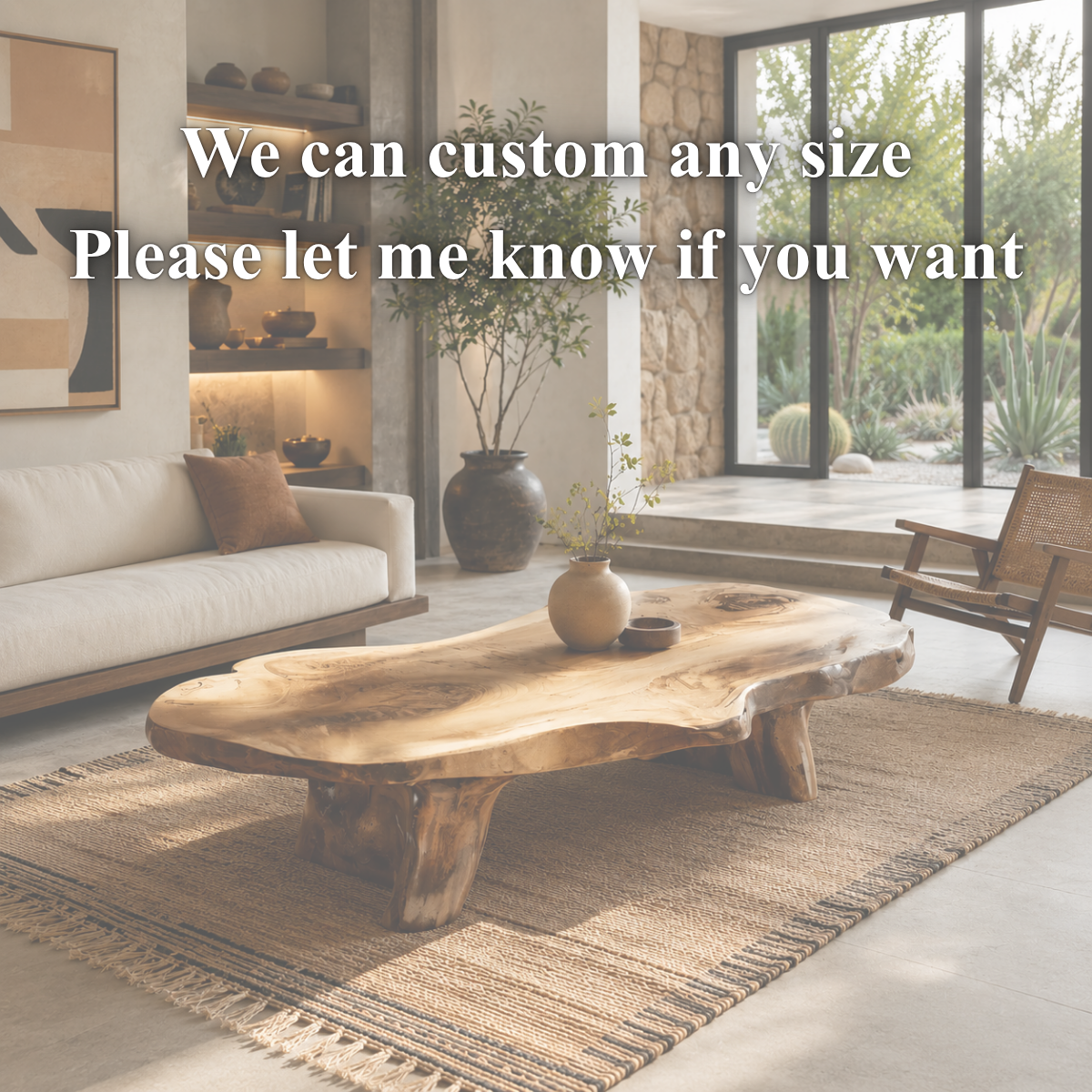 Live Edge Solid Wood Coffee Table – Organic Wooden Center Table for Modern Living Room